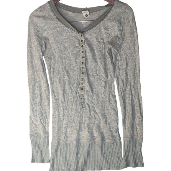 Free People Heathered Gray Henley Ribbed Cuff 100% Cotton S Small - Picture 1 of 8
